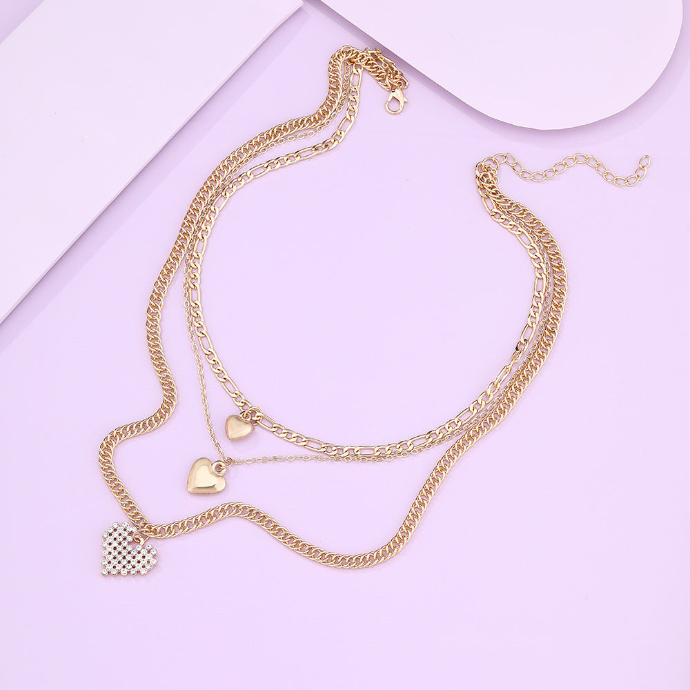 Fashion Heart Pendant Layered Necklace Sweater Chain