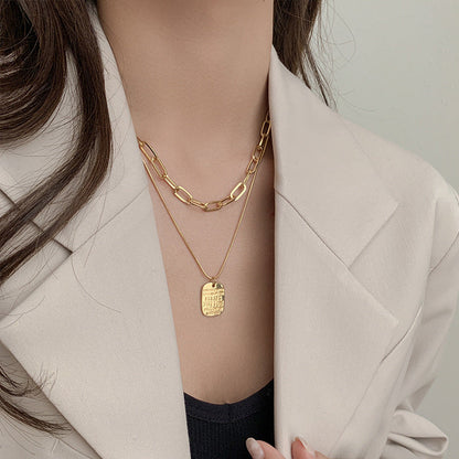 Punk Vintage Multi Layer Tag Pendant Necklace For Women 2 Layered Glod Portrait Choker Chain Necklace Jewelry