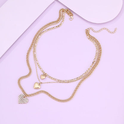 Fashion Heart Pendant Layered Necklace Sweater Chain