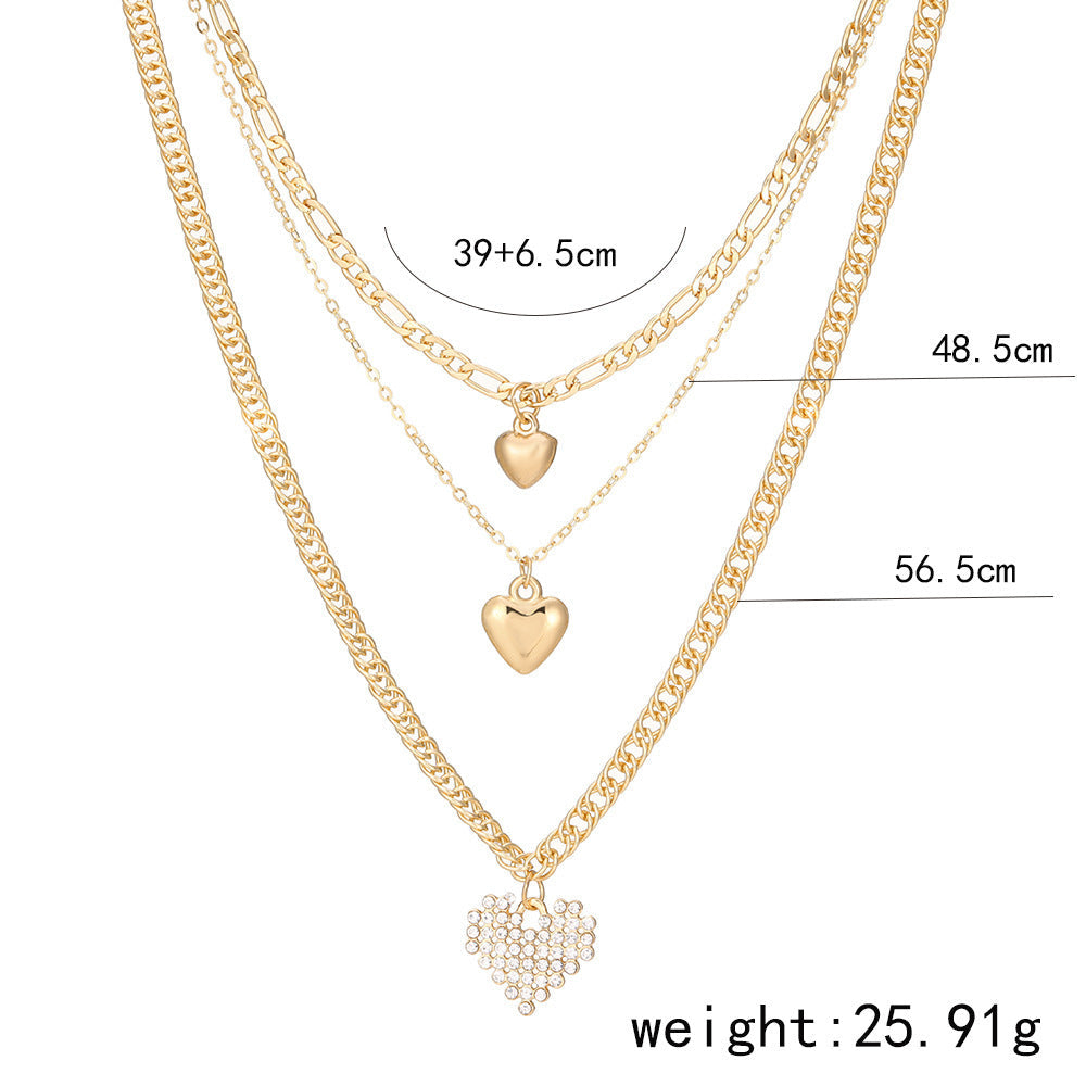 Fashion Heart Pendant Layered Necklace Sweater Chain