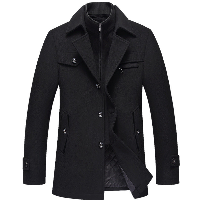 Men Woolen Coats Winter Slim Fit Warm Overcoats Brand Detachable Collar Casual Wool Blends Trench Coats SL-F053