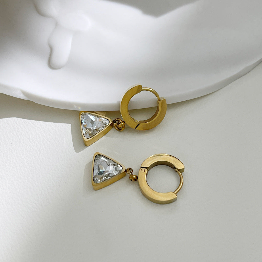 Women's Gold Triangle Zircon Drop Hoop Earrings