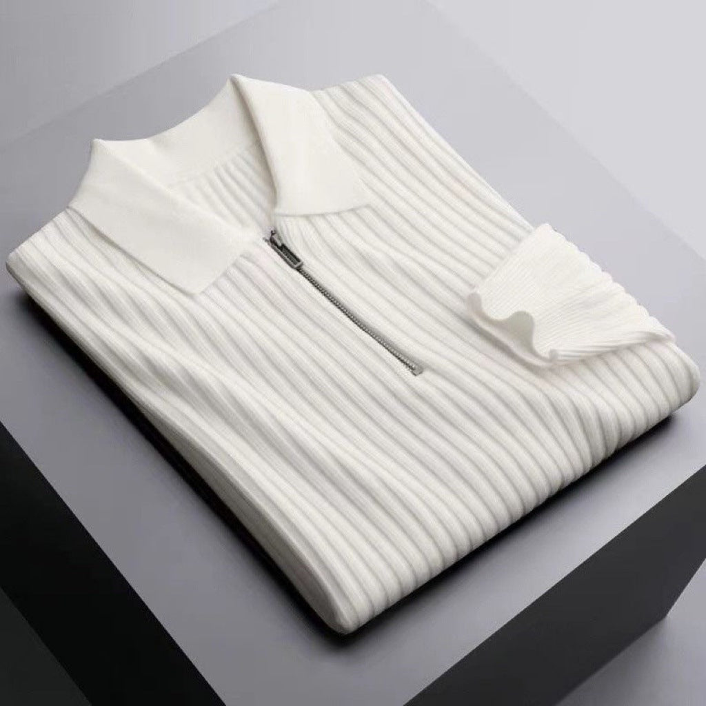 Lapel Knitted Polo Shirt Warm Bedford Cord Sweater Men's Half Zipper Knitted Top