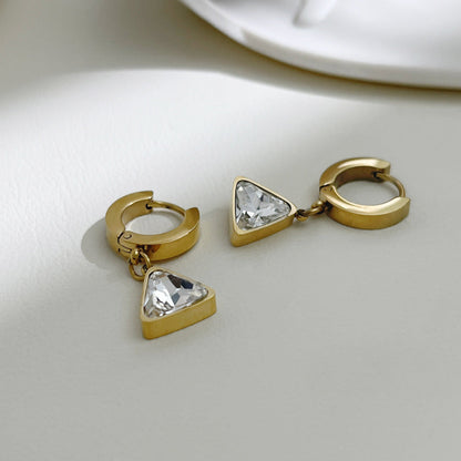 Women's Gold Triangle Zircon Drop Hoop Earrings