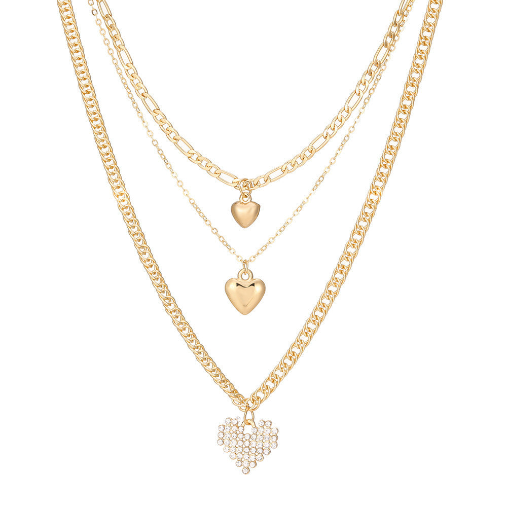 Fashion Heart Pendant Layered Necklace Sweater Chain