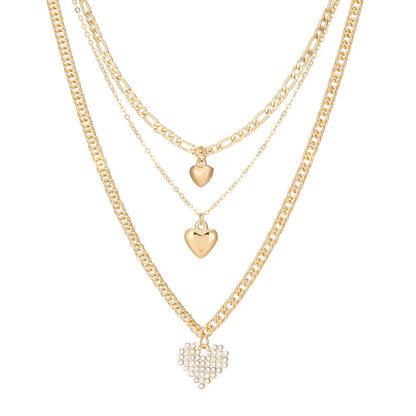 Fashion Heart Pendant Layered Necklace Sweater Chain